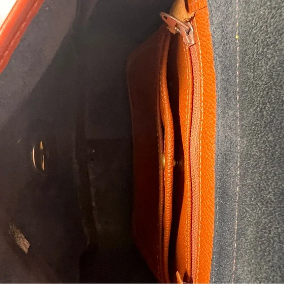 Vintage 90s Dooney & Bourke Pebble Blue and Brown Leather Crossbody Satchel Bag - Picture 7 of 9